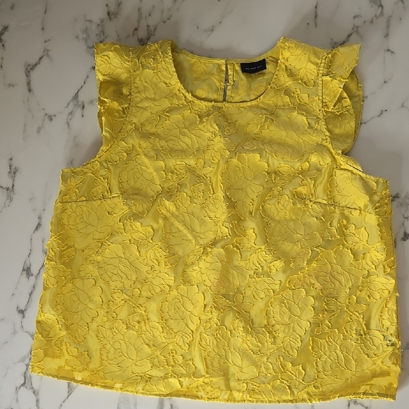 Who What Wear Tops - Who What Wear Yellow Ruffled Embroidered Sleeveless Blouse Butter Yellow Texture